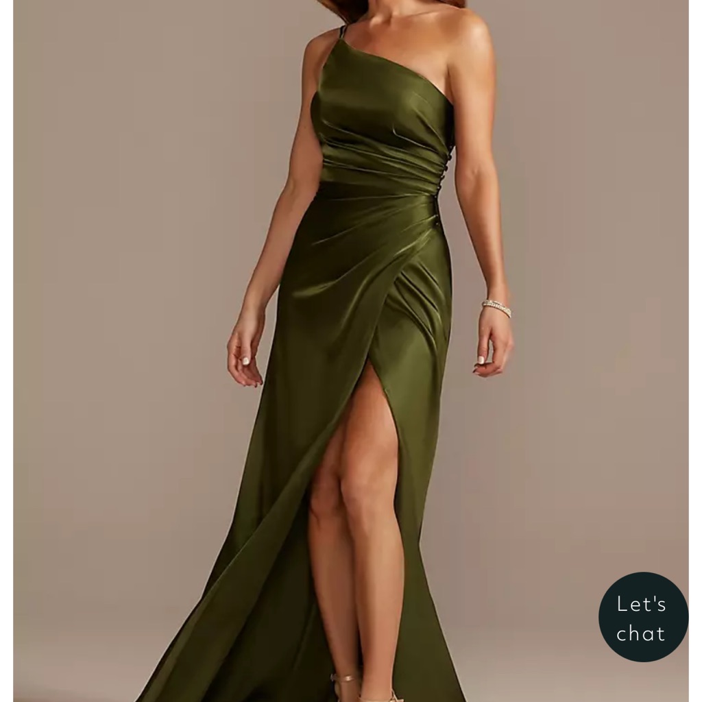 Eucalyptus Galina Dress. Charmeuse Draped One-Shoulder Dress Style# Gs290018